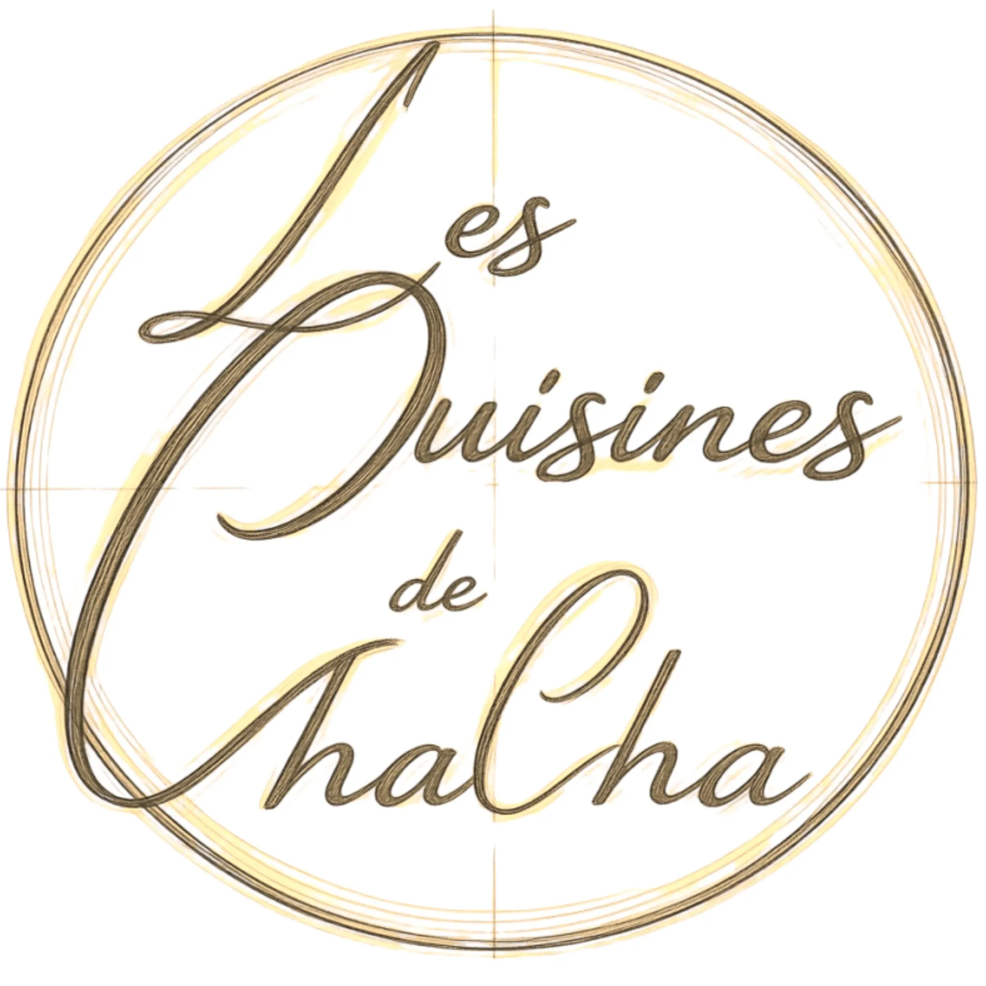 Logo Les Cuisines de Chacha, lettrage manuscrit doré dans un cercle