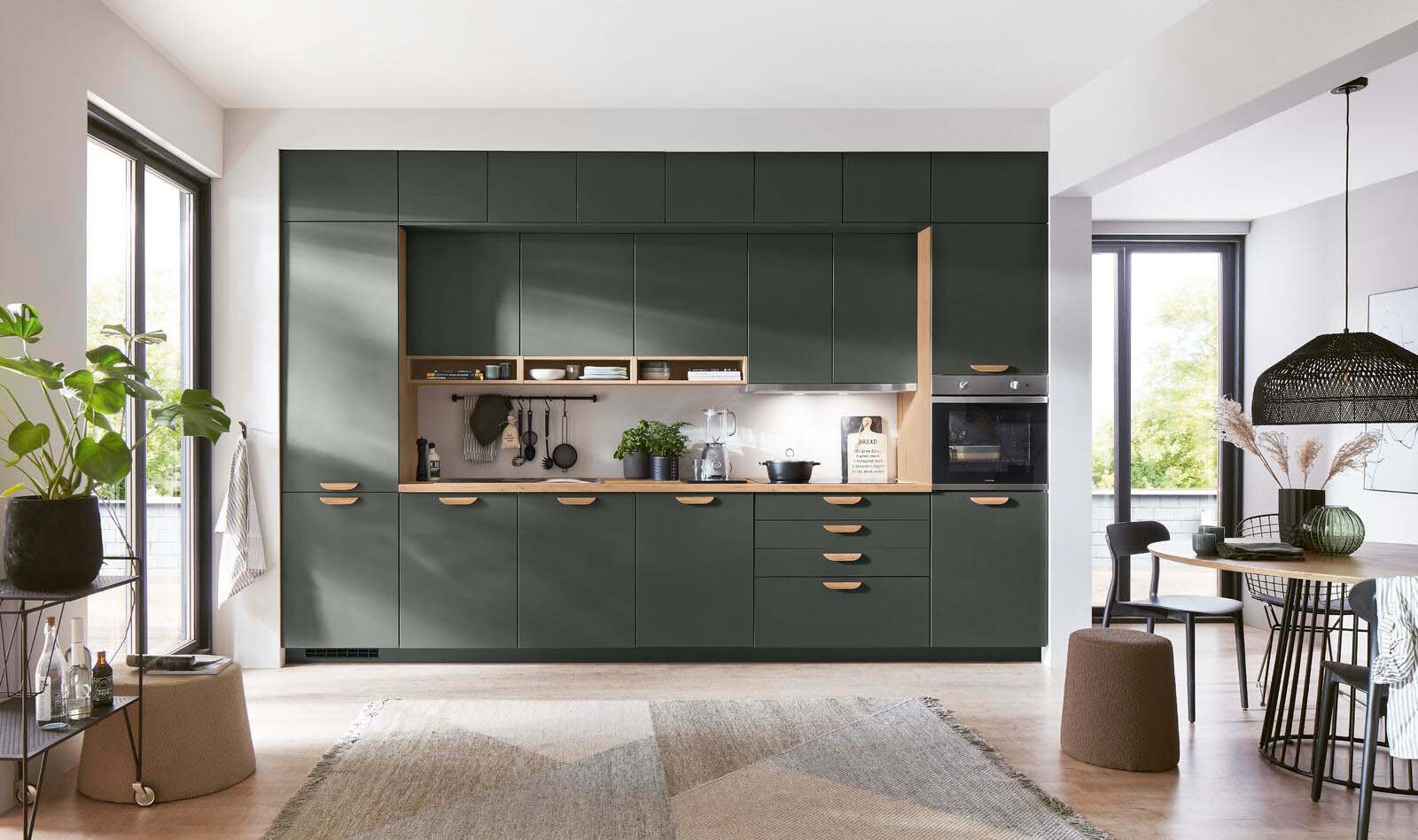 La Cuisine verte. 4 Nobilia Einbaukueche Easytouch Mineralgruen Kueche modern wenig Stellflaeche viel Stauraum Markenkueche gruen dunkelgruen Anti Fingerprint Kuechenangebot inkl Elektroge